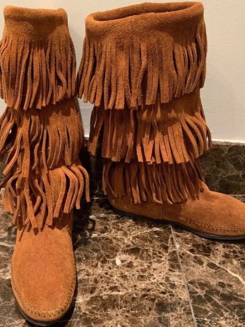 Minnetonka Brown Fringed Moccasin Boots